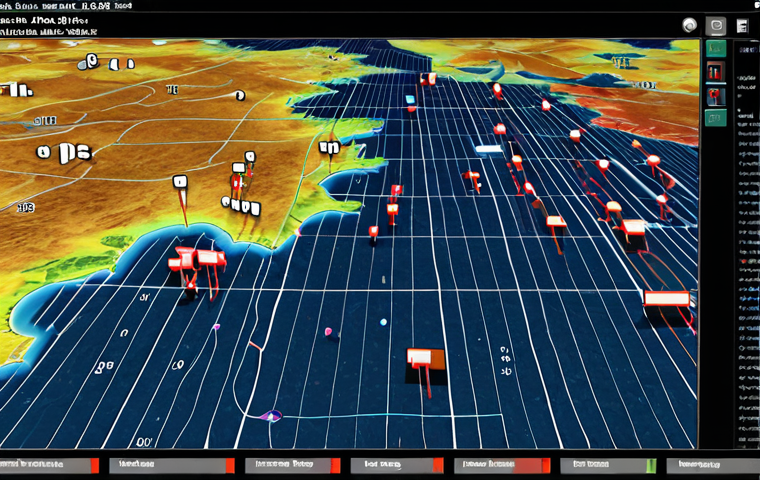 **A GPS directing a user through a vast, colorful data lake. The GPS screen displays clear paths and labels, contrasting with the chaotic, unlabeled data surrounding it.** (Focus: Visual representation of a data catalog guiding users through complex data.)