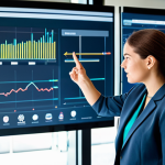 A professional female data strategist in a modest business suit, standing confidently in a bright, modern office boardroom. She is pointing at a large, transparent digital display showing abstract data flow visualizations and key business metrics, symbolizing alignment with strategic goals. The atmosphere is collaborative and forward-thinking, with soft studio lighting. Fully clothed, appropriate attire, safe for work, perfect anatomy, correct proportions, natural pose, well-formed hands, proper finger count, natural body proportions, appropriate content, family-friendly, professional photography, high resolution.
