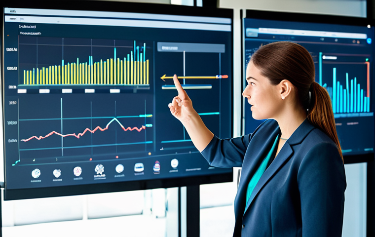 A professional female data strategist in a modest business suit, standing confidently in a bright, modern office boardroom. She is pointing at a large, transparent digital display showing abstract data flow visualizations and key business metrics, symbolizing alignment with strategic goals. The atmosphere is collaborative and forward-thinking, with soft studio lighting. Fully clothed, appropriate attire, safe for work, perfect anatomy, correct proportions, natural pose, well-formed hands, proper finger count, natural body proportions, appropriate content, family-friendly, professional photography, high resolution.