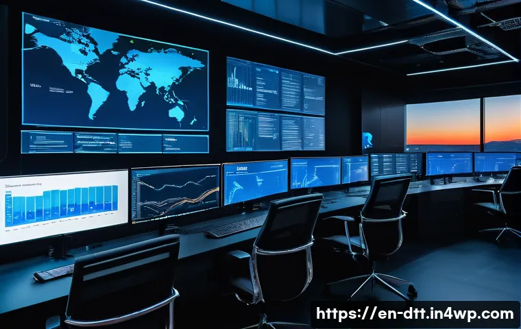데이터 레이크에서 BI 도구와의 통합 방법 - A futuristic data analytics control room with multiple large transparent digital screens displaying ...