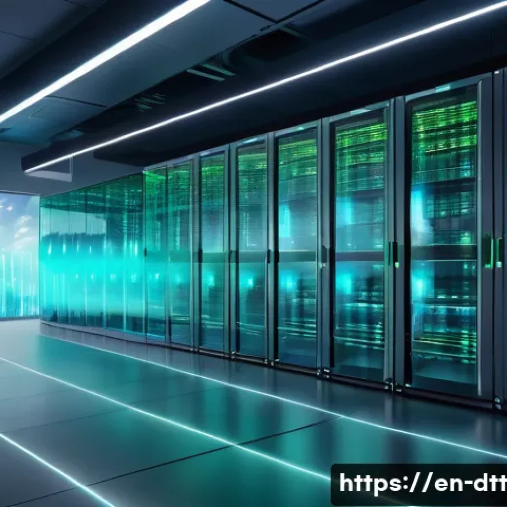 데이터 레이크 아키텍처의 주요 기술 비교 - A futuristic data center environment showcasing a highly scalable data lake architecture with distin...
