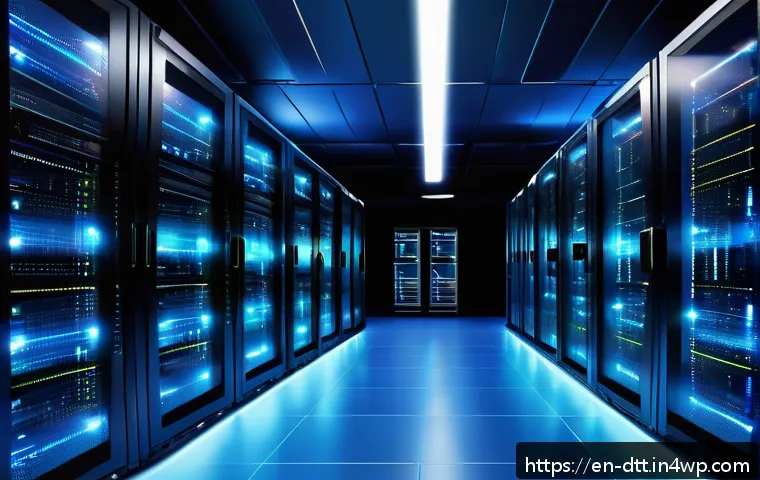 데이터 레이크 아키텍처 설계의 필수 도구 - A futuristic data center interior showcasing an advanced cloud-native storage system with vast racks...