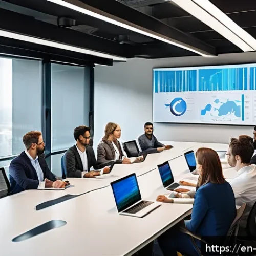 데이터 레이크 구축을 위한 프로젝트 관리 방법 - A modern corporate office meeting room with a diverse group of professionals&mdash;data engineers, analyst...