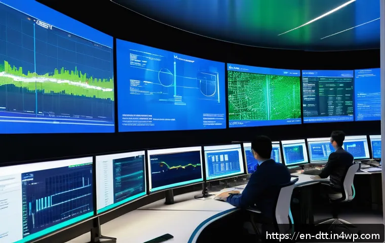 데이터 레이크를 위한 데이터 수집 전략 - A futuristic data control room showcasing a hybrid data ingestion system in action: multiple large d...